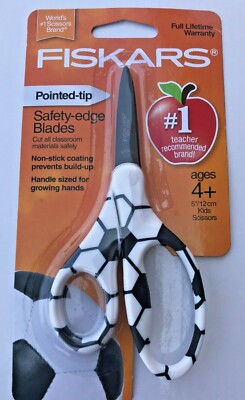 Fiskars  5 Inch Kids Scissors  Ages 4+  Pointed Tip, Safety Edge Blades Soccer