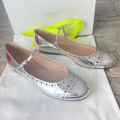 Giambattista Valli Silver Mary Jane Ballet Flats US EU 39 MSRP