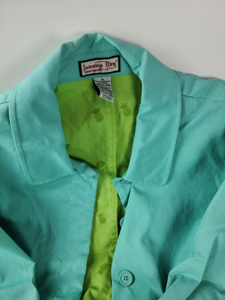 Vintage Jamaica Bay Women's Aqua & Lime Green Spring Jacket Coat Size XL - Image 2 of 4