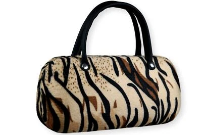 Brillenetui Hardcase Hardschale Damen Brillenbox Fell Stoff hellbraun - Bild 1 von 4