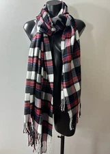 Fashion Scarf Oversize Plaid Red Black Whtie Fringe Warmth Outdoors