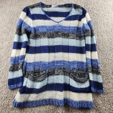 Bobbie Brooks Plus Size 2X Striped V Neck Long Sleeve Knit Sweater Tunic Pockets