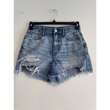 American Eagle Distressed Denim Shorts Womens 4 Blue Frayed Hem High Rise