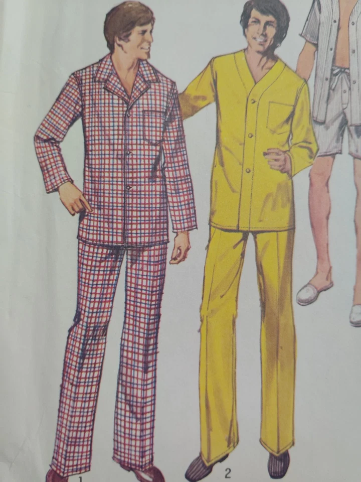 Pajamas Sleep Shorts Shirt Pants Mens L 42 44 Simplicity 5946 Sewing Pattern VTG - Image 3 of 4