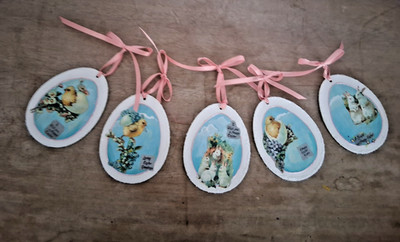 5 Vintage Look Easter Egg Ornaments Handmade