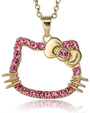 Hello Kitty Pink Crystal Necklace for Women Official License, 18" 18k Gold Fl...