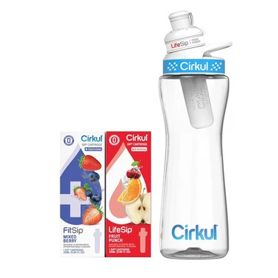 Cirkul 22oz BPA-Free Water Bottle Starter Kit w/ Blue Lid + 2 Flavor Cartridges