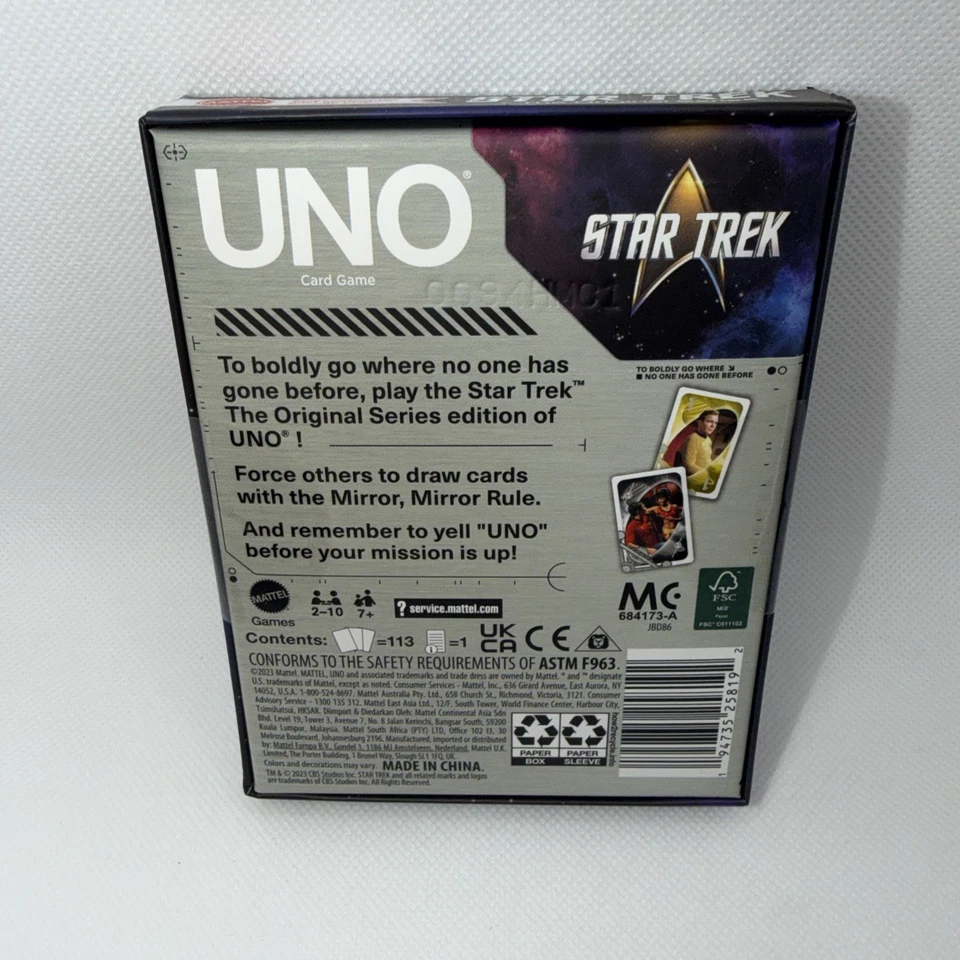 Juego de Cartas Mattel UNO FANDOM "STAR TREK Original Series" Edición - Nuevo Foto 2 de 2