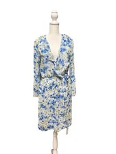 Oscar de la Renta Pink Label Wrap Dress Blue Floral Long Sleeve Size S