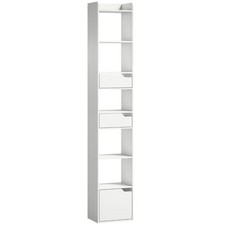 Bookcase Tall Narrow with 5 Tiers and Drawers Freestanding Bookshelf Storage