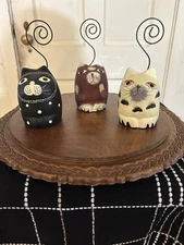 Set Of Three Vintage/Kitschy Wooden Cat Note/Photo Holders Pier One
