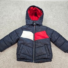 Tommy Hilfiger Kids Puffer Jacket Navy Red White Colorblock Hooded 24 Months