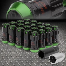 CLOSED END GREEN ALUMINUM SPLINE 16 WHEEL LUG+4 LOCK NUT+KEY M12X1.5 22MMx45MM