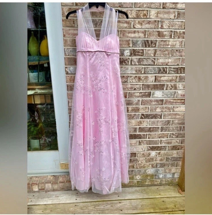 Vestido de graduación brillante superpuesto rosa claro y plata pastel Betsy & Adam vintage años 90 Foto 4 de 4