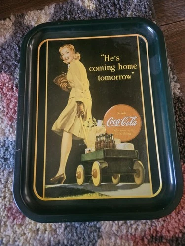 Coca-Cola Metal Tray Advertising Vintage Tray 1991 "He's Coming Home"