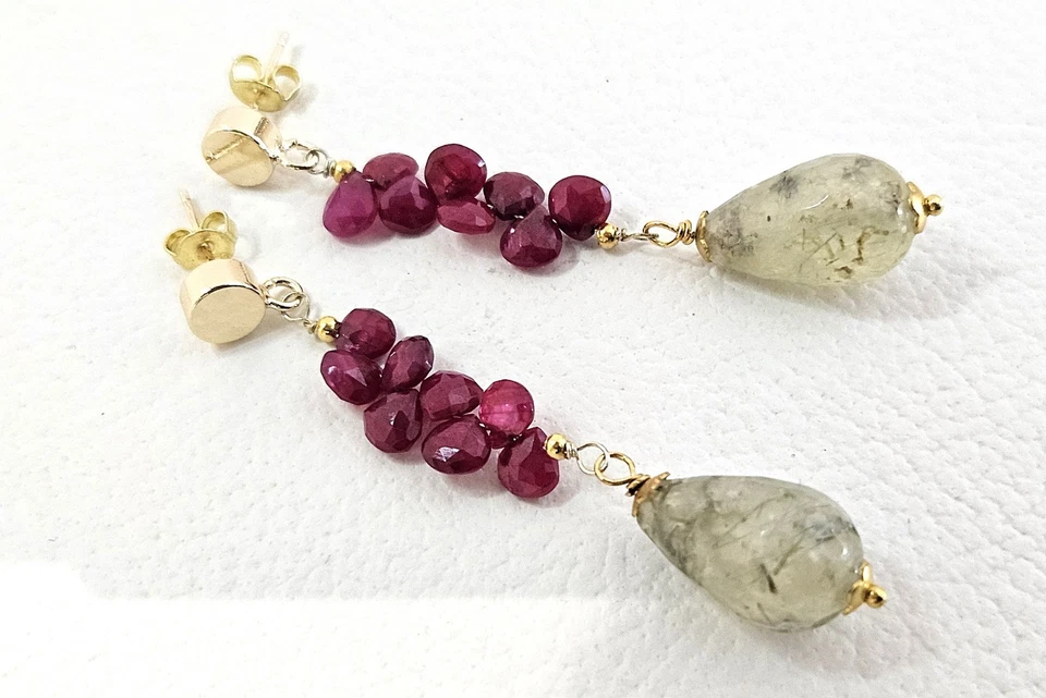 Orecchini in argento 925, rubini e prehnite naturali - Immagine 2 di 4