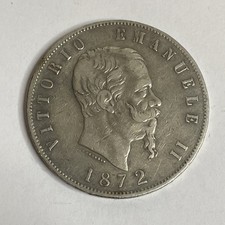 Italia Regno 5 Lire 1872 Vittorio Emanuele II Zecca Milano. BB/SPL.