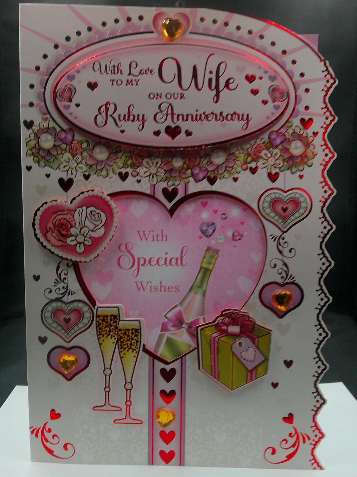 WIFE 40TH RUBY WEDDING ON OUR WEDDING ANNIVERSARY CARD 9"" X 6"" 25