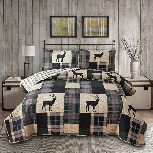 Lodge Bedspread Set King Size Rustic Cabin Quilt Set Deer Bedding Sets Lightw... - Bild 1 von 7