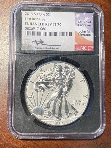 2019 S American Silver Eagle NGC Enhanced Reverse PF 70 FR Mercanti Signed
