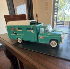 Buddy L Green White Pickup Truck Toy Vehicle w/ Camper Trailer