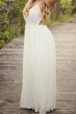 Open Back Maxi Sundress Med Strappy Halter Lace Engagement Beach Wedding Party