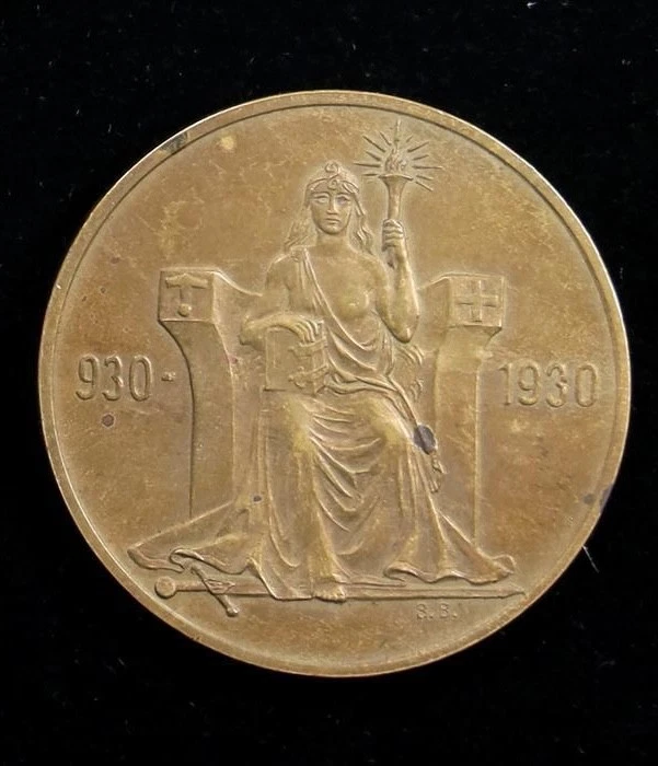 MONEDA DE BRONCE ISLANDIA 1930 2 CORONAS, ALTHING MILLENNIUM, LÍMITE SIN CIRCULAR Foto 2 de 2