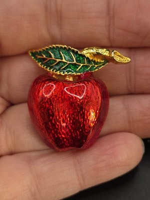 gold-plated, red and green enamel apple brooch