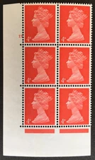 1969 Pre Decimal Machin Cylinder Block No. 15 (dot)  SG733 4d Vermilion MNH