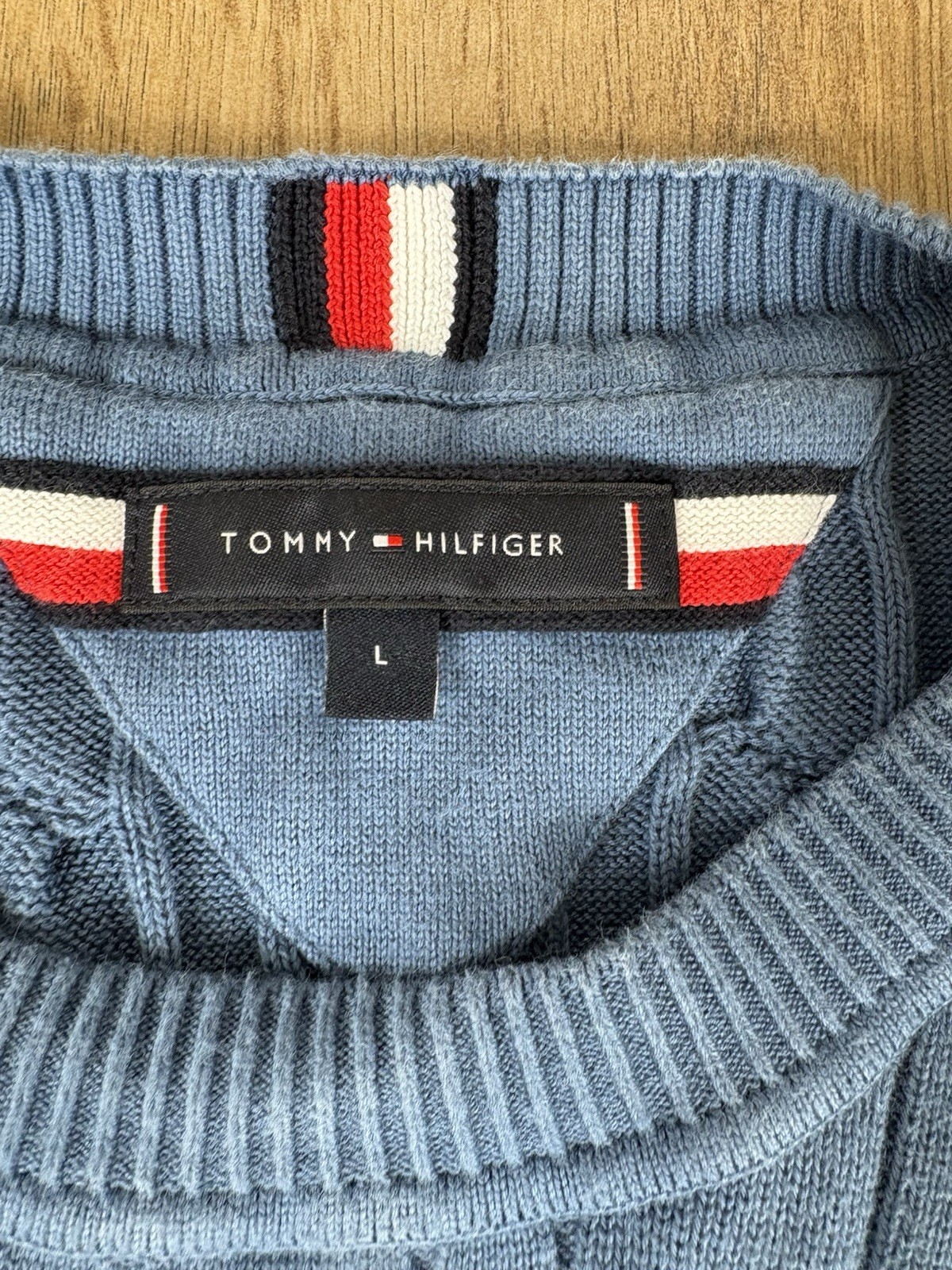 Tommy Hilfiger Blue Essential Cable Knit Crewneck Jumper Size Large image 5