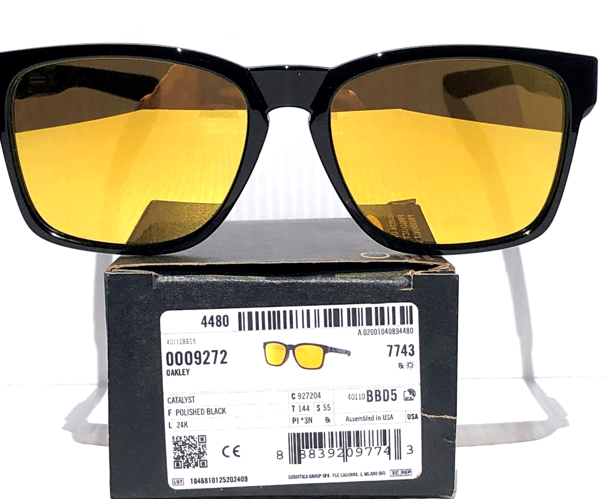 NEW Oakley CATALYST Shiny Black Frame 24K Gold Mirror Lens