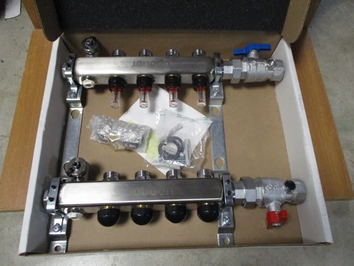 UPONOR STAINLESS STEEL MANIFOLD  1 " BALL VALVE 4 LOOPS PART#A2700402 NEW