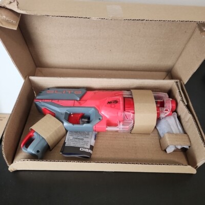 NERF Elite Disrupter Blaster - 6-Dart Rotating Drum, Slam Translucent Red OPEN