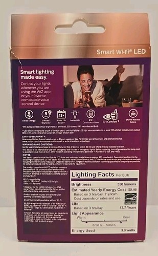 Philips LED Candelabra Bulb Smart Tunable White Wi Fi E12 Bluetooth 40 Watt 350L - Picture 3 of 4