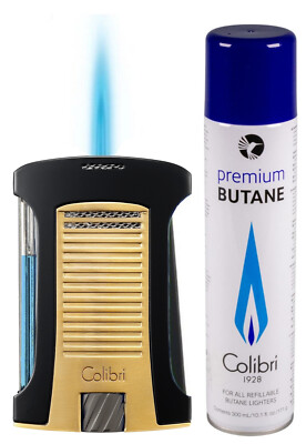 Colibri Daytona II gold metallic schwarz Zigarren Feuerzeug mit Jetflamme + Gas