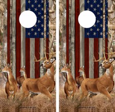 Cornhole Wraps American Flag - Deer Buck Does Nature Scene Camo 2 pack 15-A001