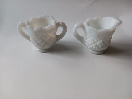 Vintage Milk Glass Small Individual 2" Creamer and Sugar Bowl
