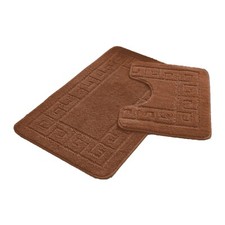 2 Piece Bath Mat Pedestal Set Non Slip Greek Toilet Bathroom Rug Extra Absorbent