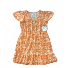 Naïf Women’s Short Sleeve Orange/White Waisted  Floral Casual Dress Size S NWT