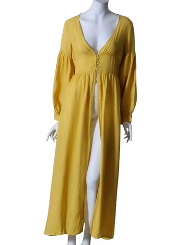 Long Sleeve Fashion Duster/Top Cover Up Mustard Yellow Maxi Length NWT - Picture 7 of 12