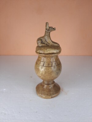 RARE ANCIENT EGYPTIAN ANTIQUE STATUE Stone Vase God Anubis Seated Dog Jackal
