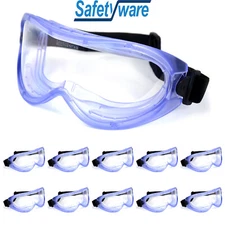 10 Safetyware Eye Protection Clear Anti Fog Lab Safety Work Goggles Glasses Bulk