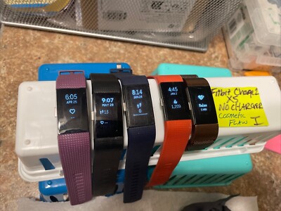 X5 Fitbit Charge 2 HR Fitness Wristband Working (NO CHARGER,Cracked Screen)