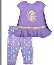 Frozen 2 Purple Blue Anna Caped Tee And Leggings Set Size 6 Girls