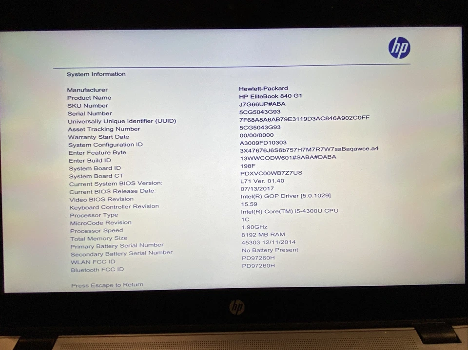 HP EliteBook 840 G1 14" HD i5-4300U 1.90Ghz 8GB RAM impressão digital sem HDD sem sistema operacional - Imagem 2 de 4