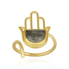 Hamsa Hand Labradorite Gemstone 18k Gold-Plated Silver Women's Ring Jewelry