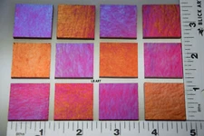 1122.31 - 12 PIECES IRIDIZED TRANSPARENT RED 1"x 1" BULLSEYE GLASS 90 COE