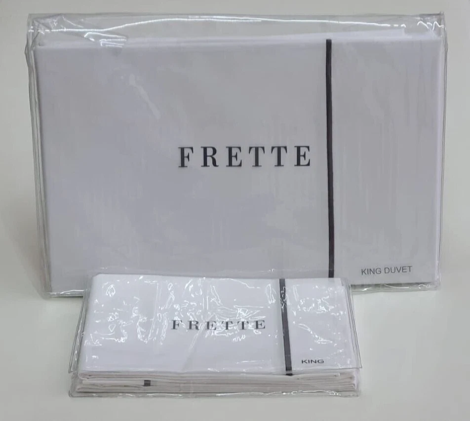 Frette One Bourdon King Duvet Cover Set White/Grey 100% Cotton Percale - Image 2 of 4