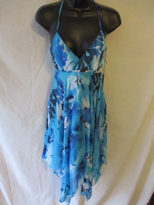 JLO Polyester Size 0 Blue Floral Above Knee Halter Dress SR$70 NEW | eBay