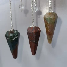 Bloodstone Faceted Cone Crystal Dowsing Pendulum Divination Tool